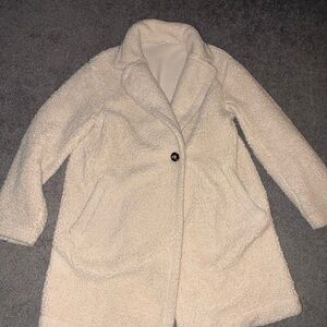 Women's Cream Teddy Coat - Plush Single-Button Jacket